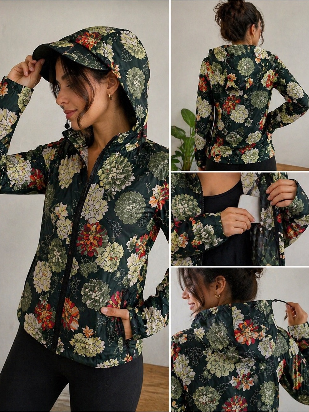 Sherpa Floral Teal Packable Hooded Jacket